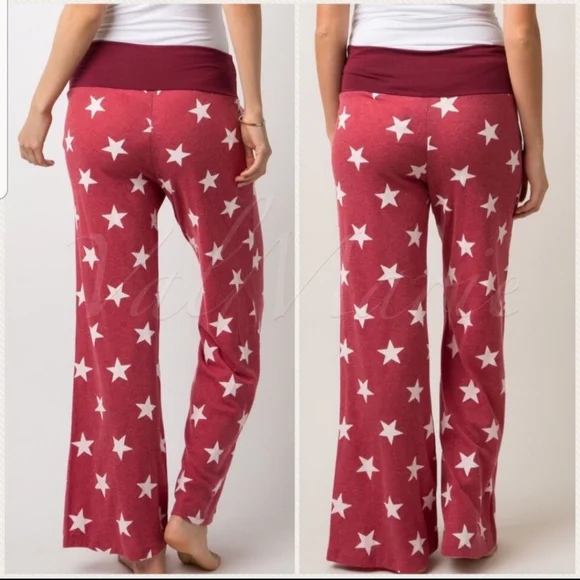 Ribbed Knit Star Print Lounge Pants Drawstring - Picture 3 of 7